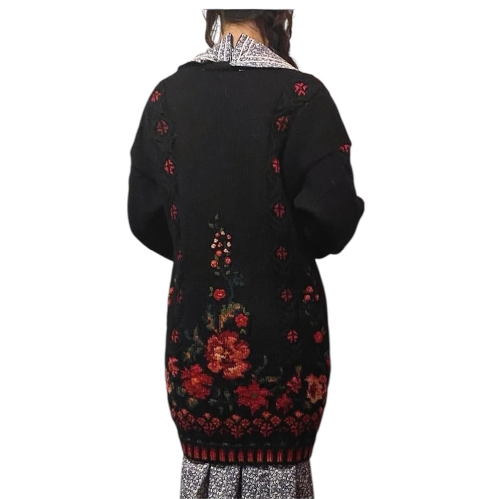 Laura Ashley Vintage Floral Embroidered Black Baba Yaga Cardigan - Picture 4 of 17